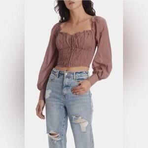 NWOT ASTR Corset Top Long Sleeve Pink Dusty Rose Small Cropped Off Shoulder